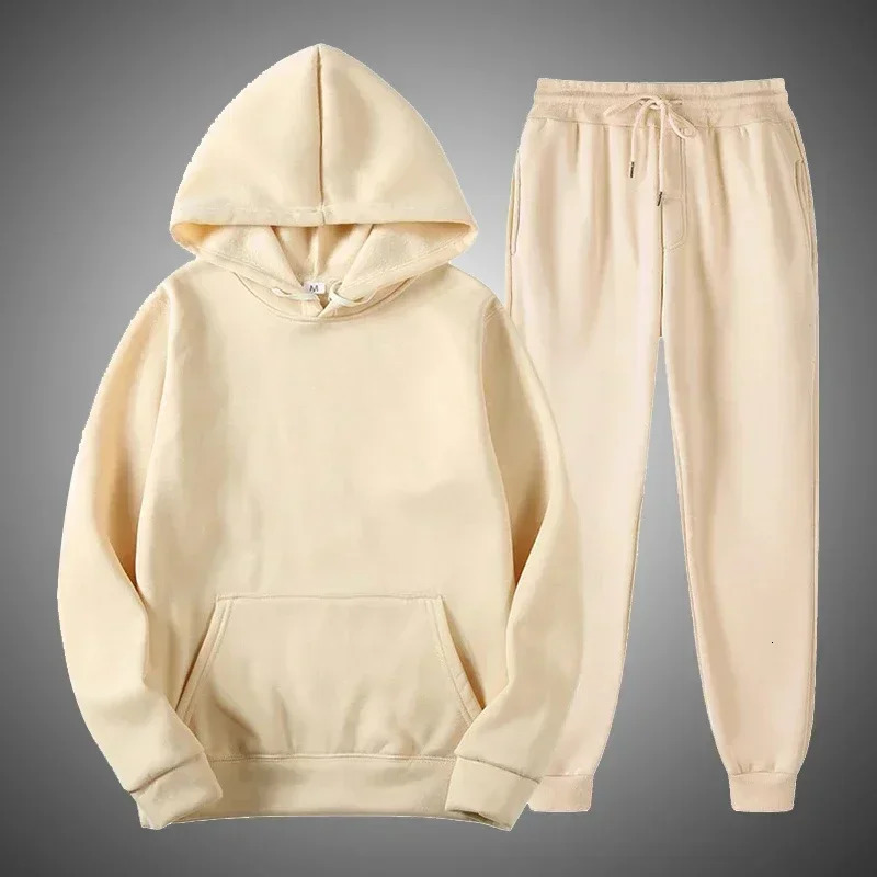 Winter Hoodie Sets Men Fashion Fleece Hoodies Black Sweatpants Casual Jogger Suit Tracksuit Sweatshirt Woman Pullover 3XL 241104