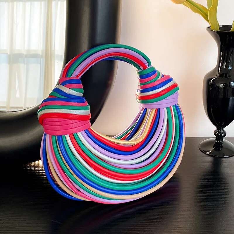 New Colourful Rainbow Noodles Shaped Designer Women Lady Handbag Underarm Bag Woman Totes Purses Clutch Party Dinner Bags