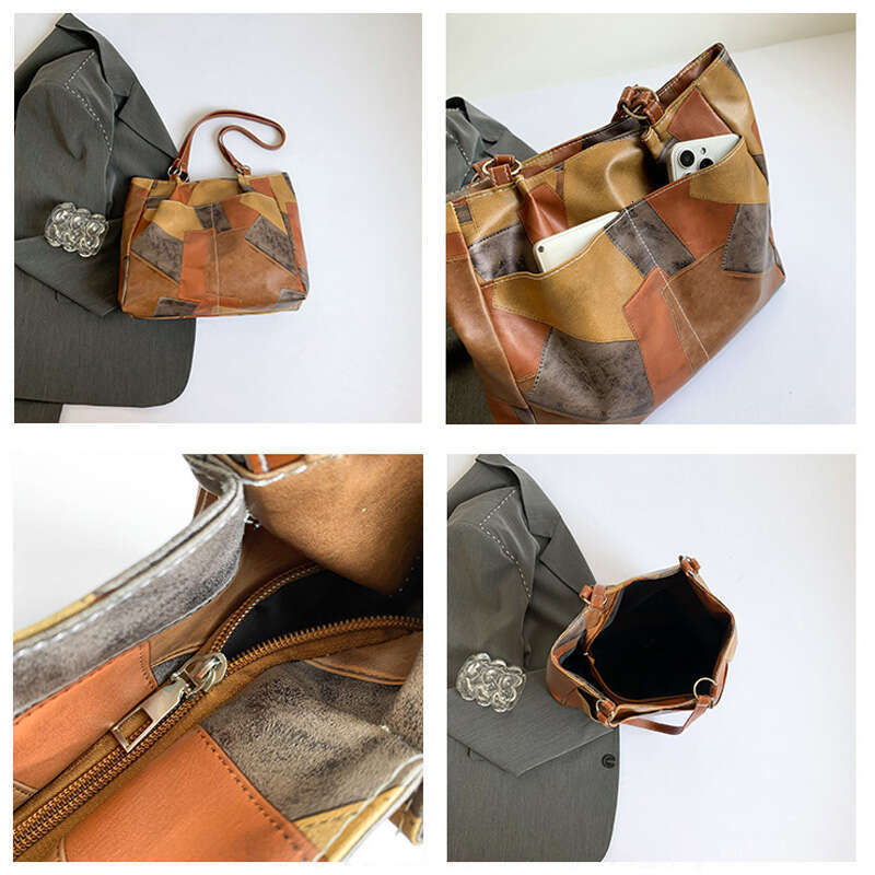 Designer Bag Patchwork PU Leather Casual Tote Bags For Women, Large Capacity Commuting Shoulder Bag, Ladies Handbags For Travel Shopping
