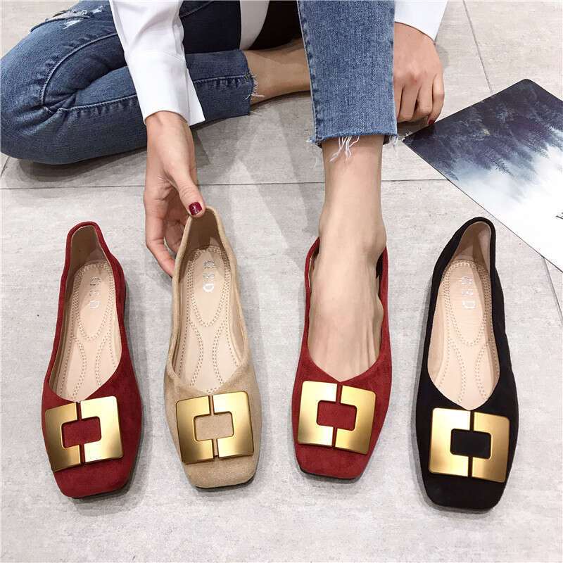 Korean Version Soft Soled Women's 2023 Spring New Versatile Ladies' Suede Square Toe Shallow Mouth Flat Sole Follow-Up Shoes For Women
