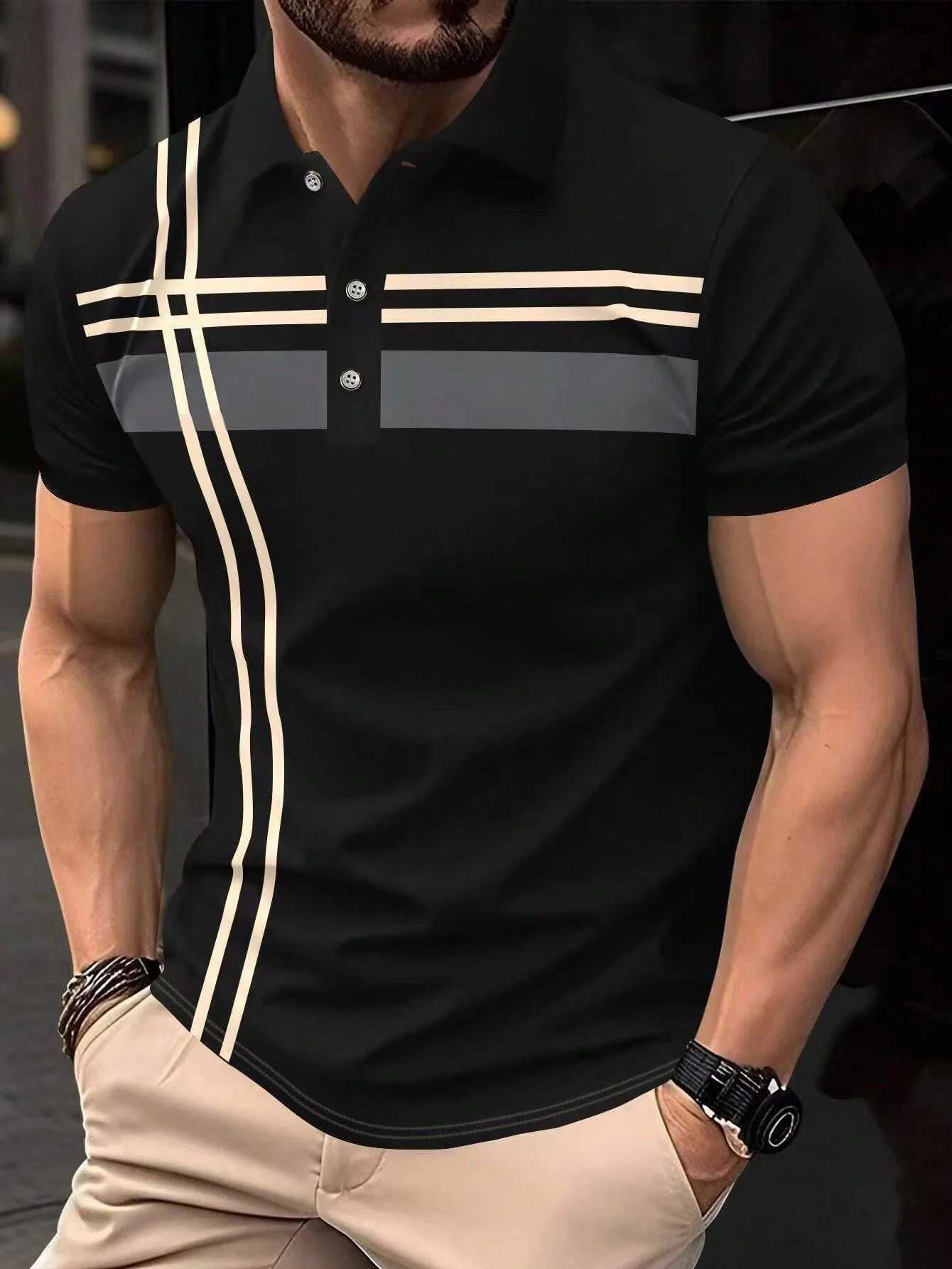Mens plain contrasting color shirt Graphic Short Sleeve mens business shirt collar casual T-shirt W241104