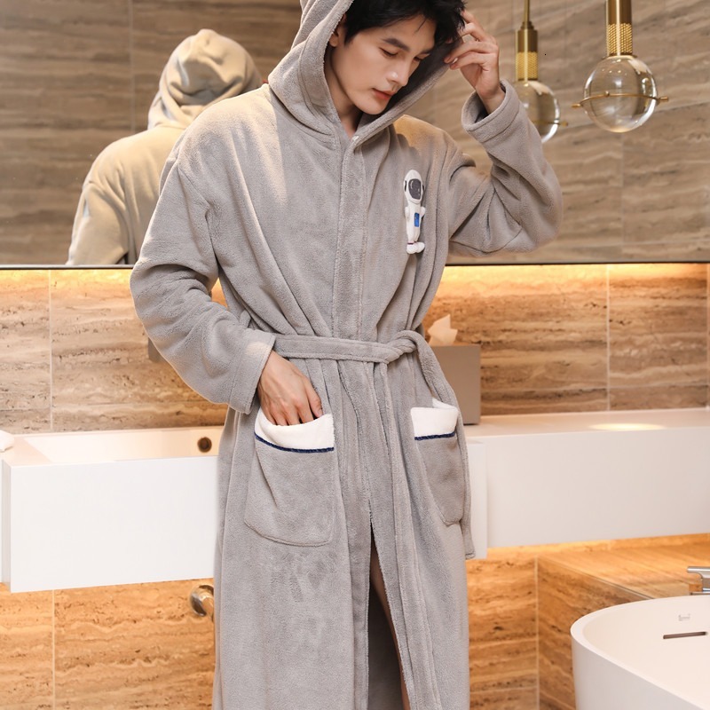 New designer coral fleece pamas men's autumn and winter, thick and elongated hat, winter warm and absorbent yukata, men's and women's b