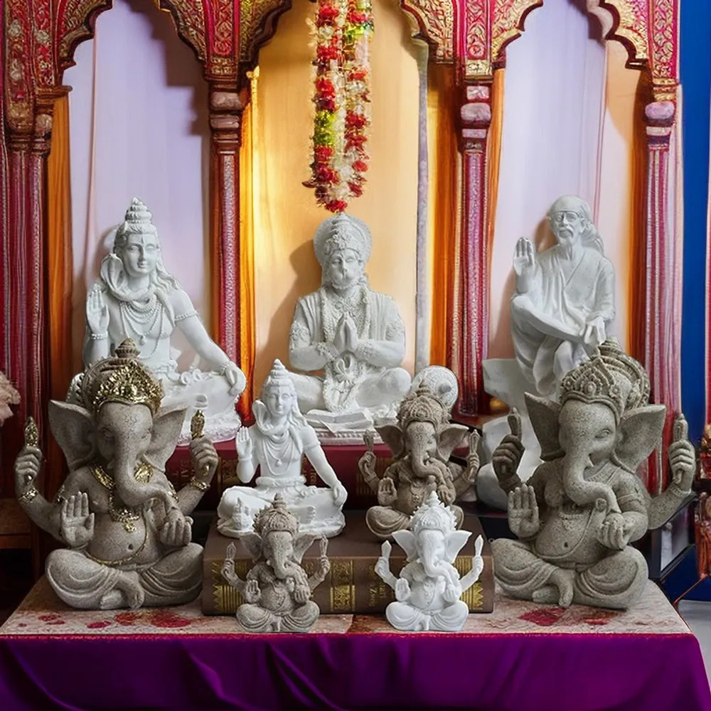 Resin Indian Ganesha Shiva God Statue Sai Baba of Shirdi Sculpture Lord Hanuman Hindu Buddha Religious Fengshui Home Decor 241105