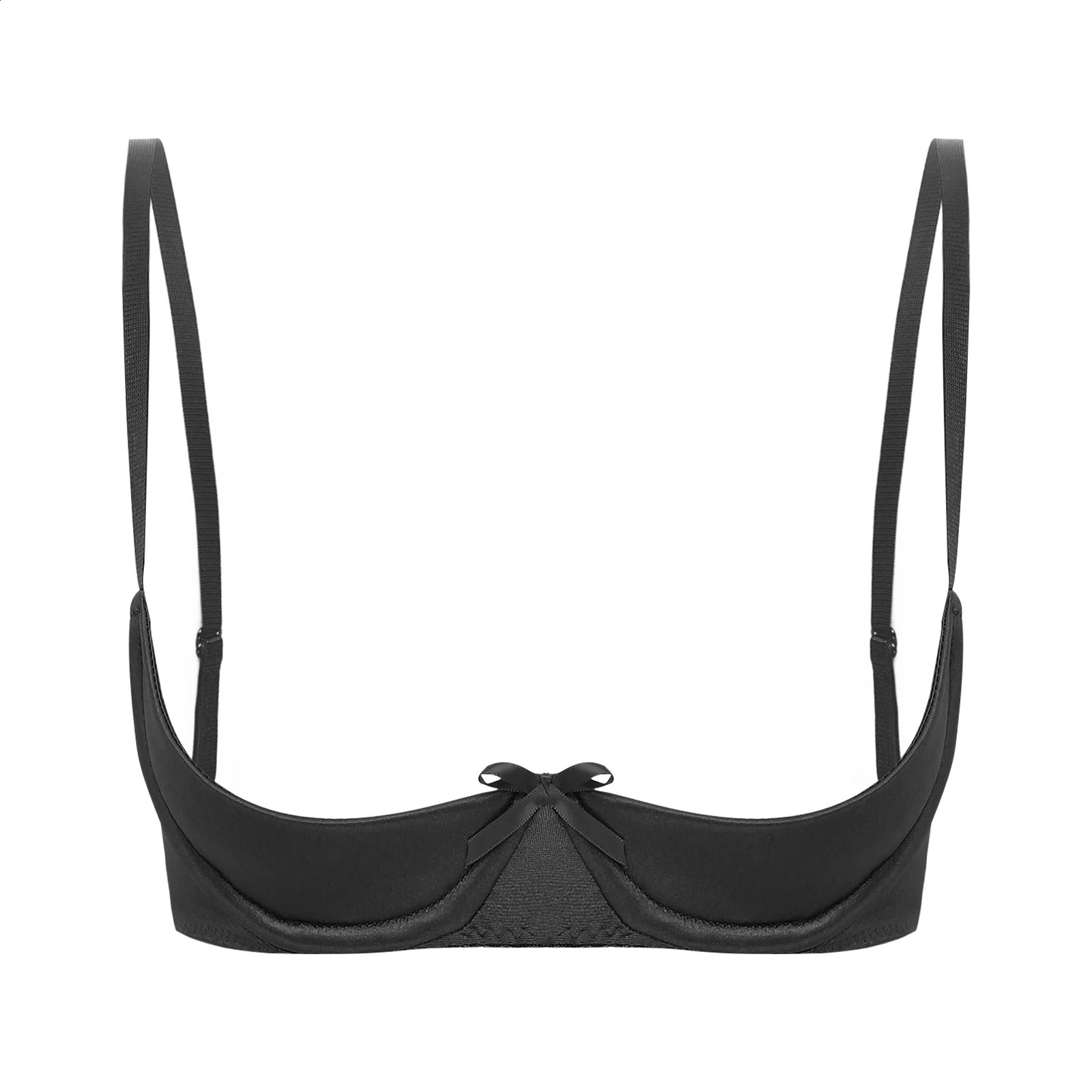 Womens Sexy Open Cup Bras Satin Lingerie Exposed Nipples Chest Brace Adjustable Straps Underwire Brassiere Underwear Nightwear 241105