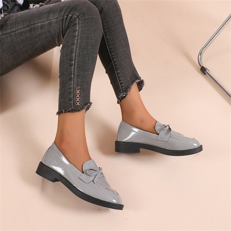 Designer Mocassin Fringe Korean Shoes Woman Oxford Slip On Flats Ladies New Espadrilles Loafers Patent Leather College Girl Creepers