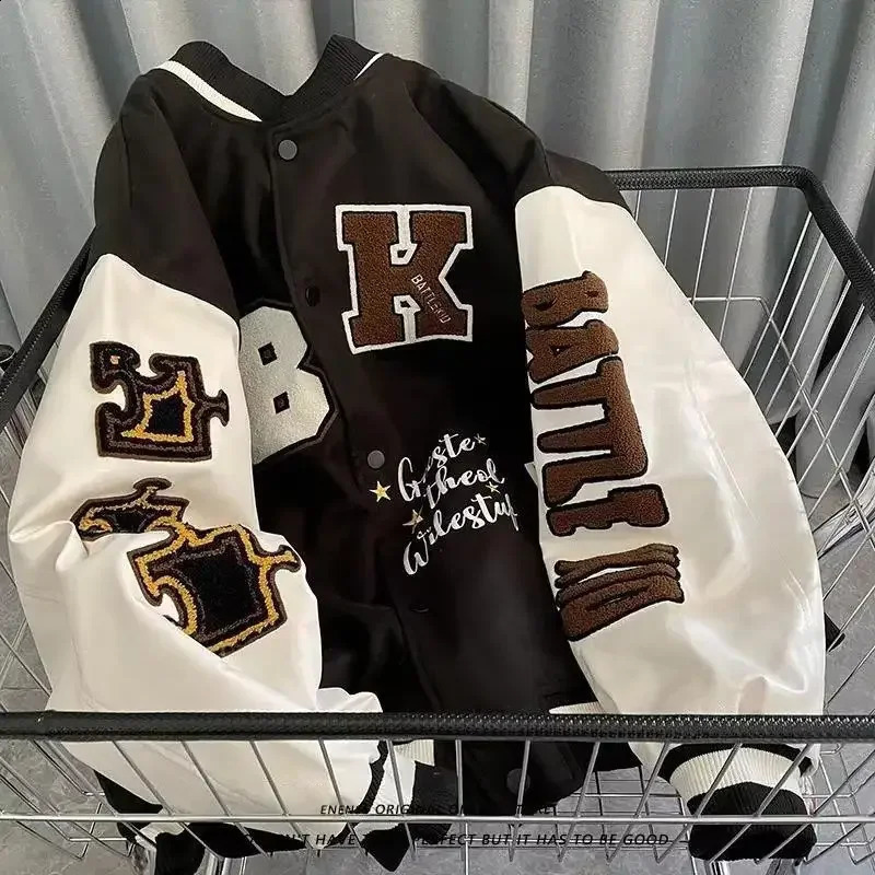 American Style Vintage Letter Embroidery Printed Baseball Cap Cotton Coat Womens Loose Fit Spring Autumn Fashion Jacket 241105