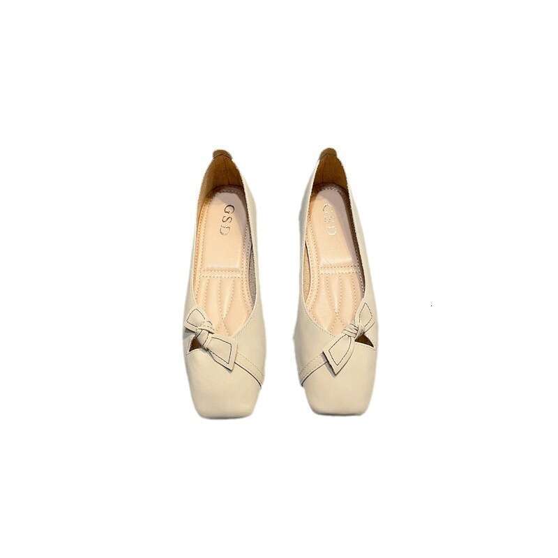 Gentle Style Shallow Mouth Single Shoe Women's Korean Version Spring And Summer New Item Bow Versatile Soft Sole Square Toe Flat Bottom French Sc