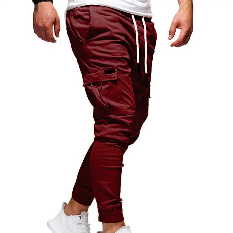 Mens Pants MultiPockets Joggers Men Sweatpants Casual Solid Cargo Oversize Streetwear Trousers 241105