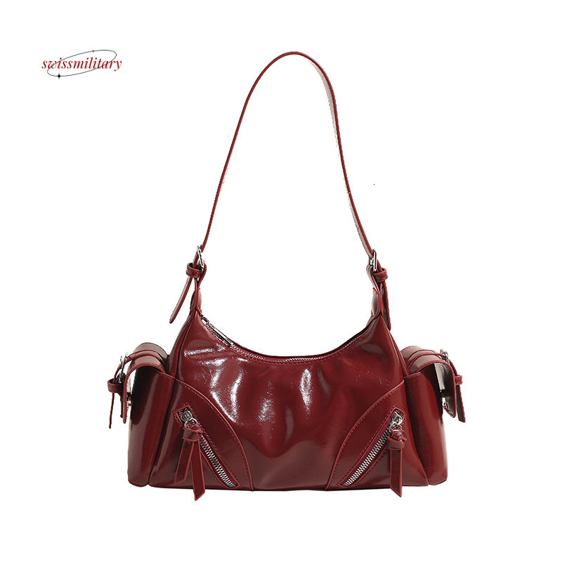Soft faced dumpling women's trendy multi opening motorcycle bag, niche high-end texture, large capacity shoulder bag #33 swissmilitary