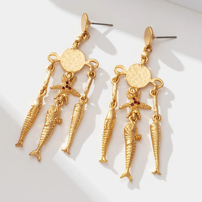 Cute Fish Gold Color Alloy Earrings Trendy Charm Animal Metal For Women Female Jewelry Accessories 241105