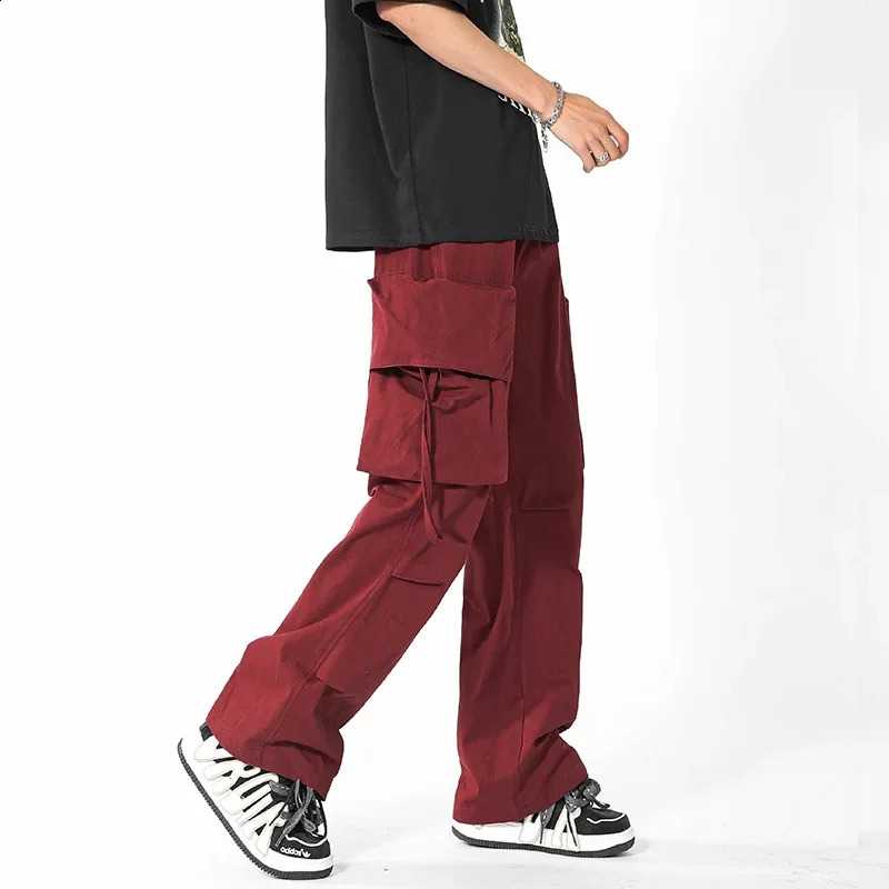 Oversize American Style LooseFit WideLeg Red Cargo Pants For Men And Women Trendy Street Dance That Drag 241105