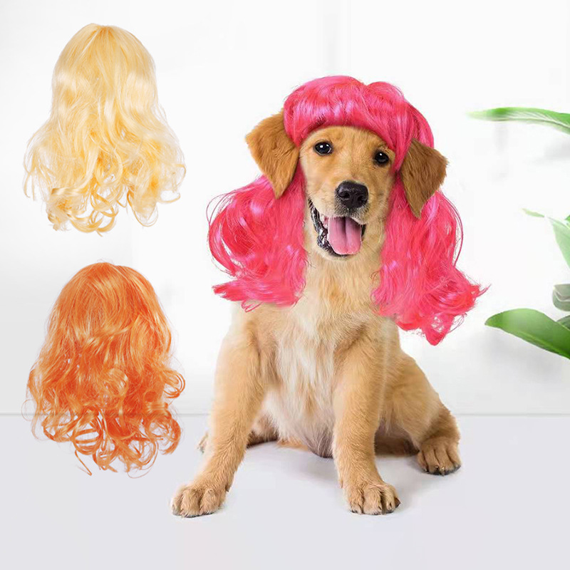Funny pet wig headwear cross dressing dog curly hair cospla props supplies christmas orange gold head accessories Festival dress up cute 11 4lt