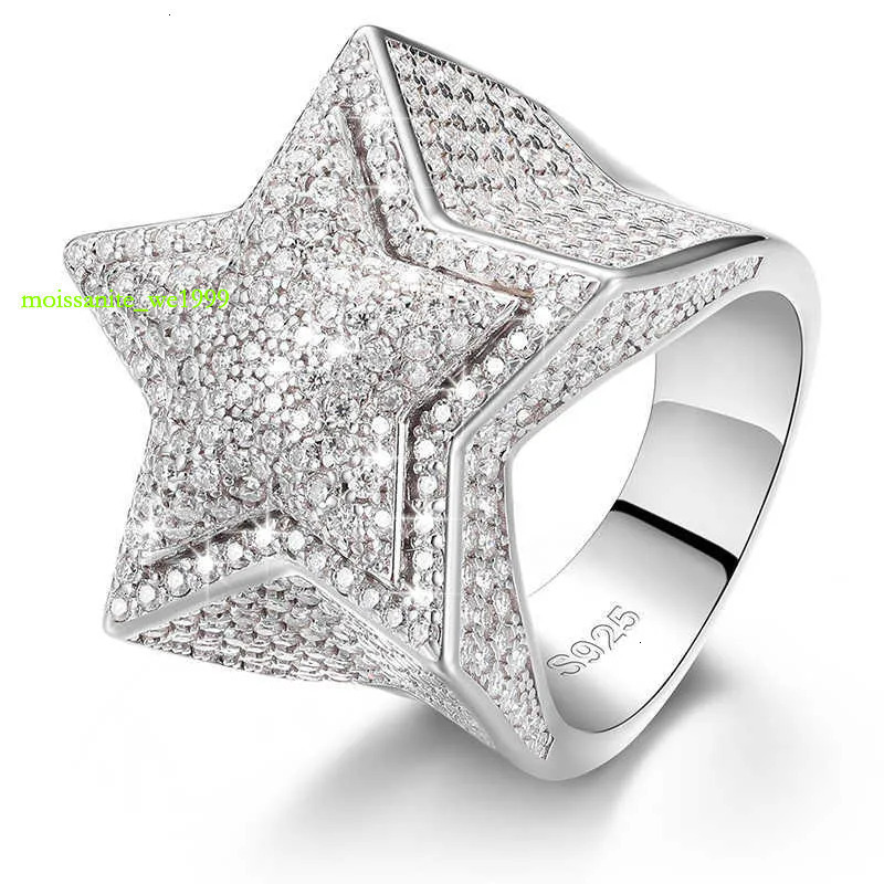 Band Rings Hiphop Men Women Fine Jewelry Iced Out Gold Plated Sterg Sier VVS Moissanite Dia Star Ring With GRA Certificate