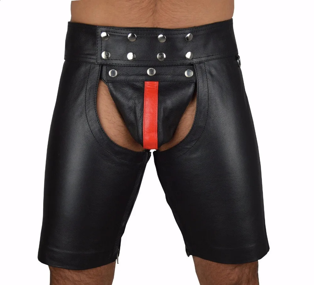 Sexy Lingerie Gay Men Faux Leather Lace Up Pants Black Mens Latex PVC Bondage Open Cortch Shorts Gothic Fetish 241105