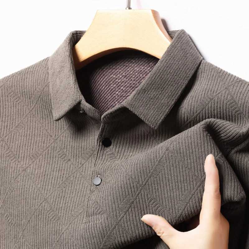 Thick autumn and winter warm geometric pattern daily casual mens Comting long sleeved Plus velvet lapel T-shirt W241104