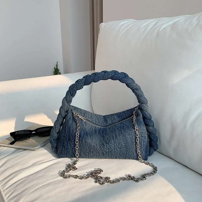 Hand-woven chain messenger women's versatile denim handbag fashion bag handbags for women
