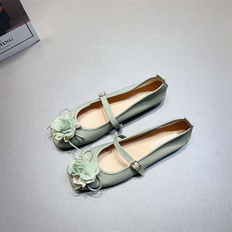 French Floral Decoration With Sole Mary Jane For Women, Korean Version, New Shallow Mouth Square Toe Soft Leather Low Order Shoes