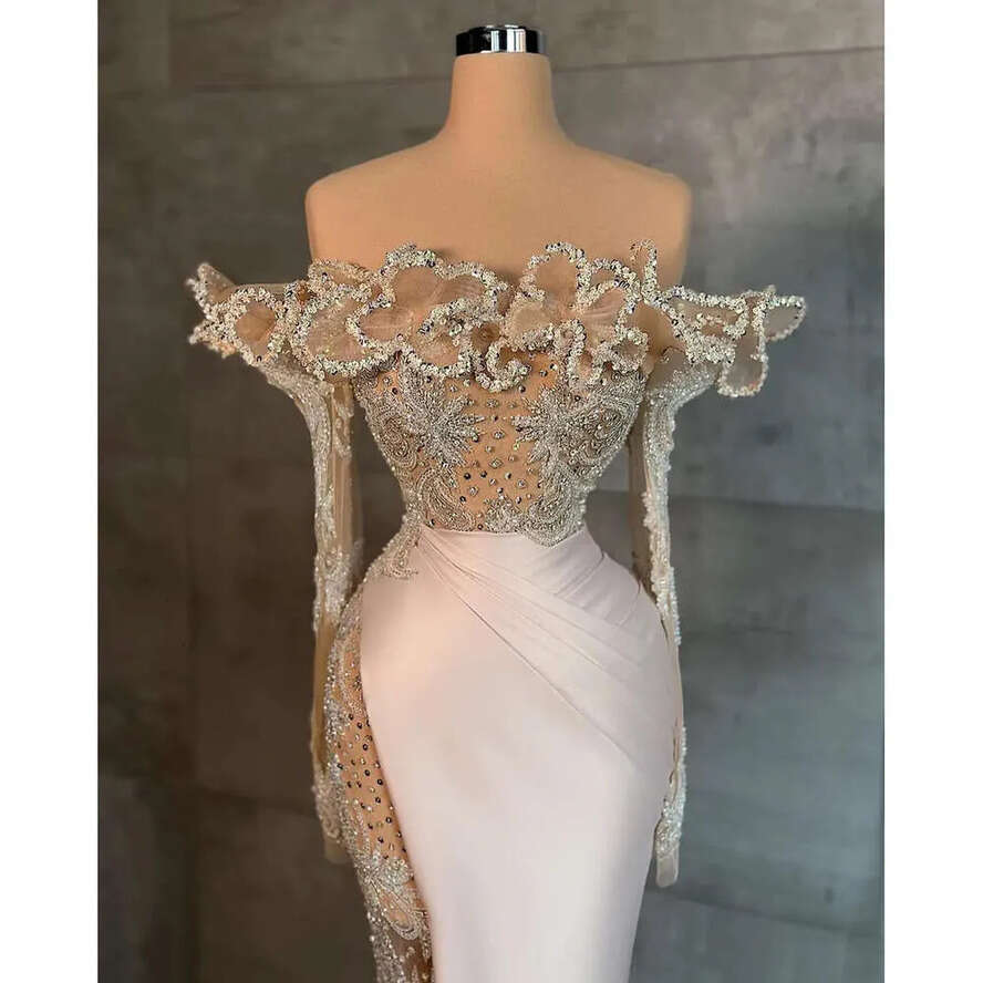 Beaded Ebi Aso Crystals May Prom Mermaid Satin Urious Evening Formal Party Second Reception Birthday Engagement Gowns Dress Robe De Soiree Zj