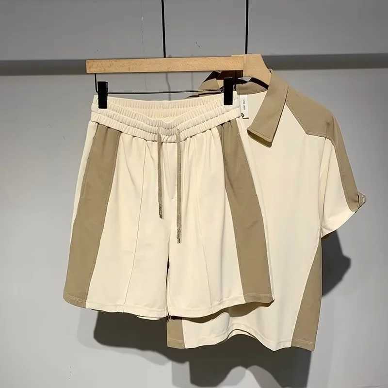 Summer mens loose shirt and shorts two-piece set mens casual shorts and shorts set Korean luxury clothing W241104