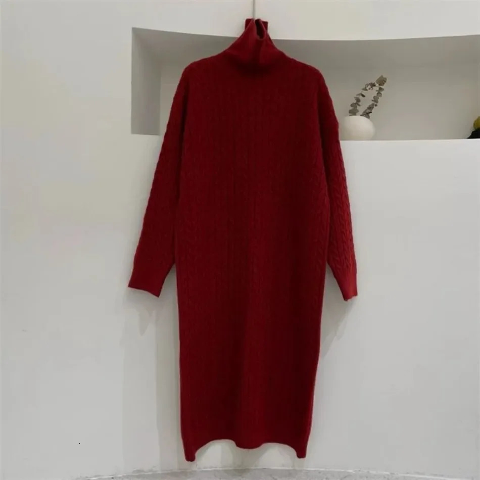 Winter Womens Sweater Dresses Korean Version Casual High Collar Loose Thickened Warm Pullover Long Dress Women Clothes 241021