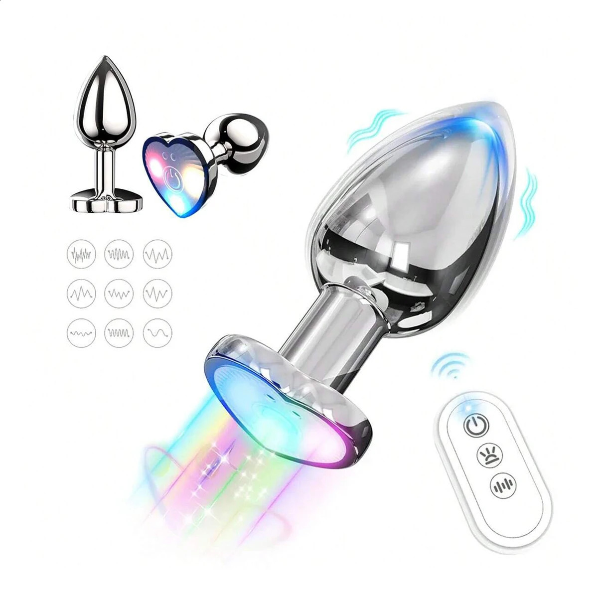 Heartshaped Vibrating Luminous Anal Plug App Control Metal Butt Remote Operation Of Mobile Phone Dildo Adult Sex Toys 241105