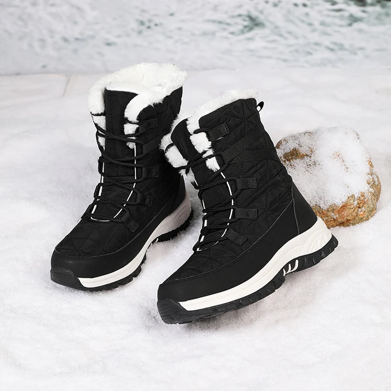 White 2021 Women Winter Snow Boots Waterproof Fur Ed Frosty Warm Anti-Slip Furry Ankle Shoes Outdoor Mujer