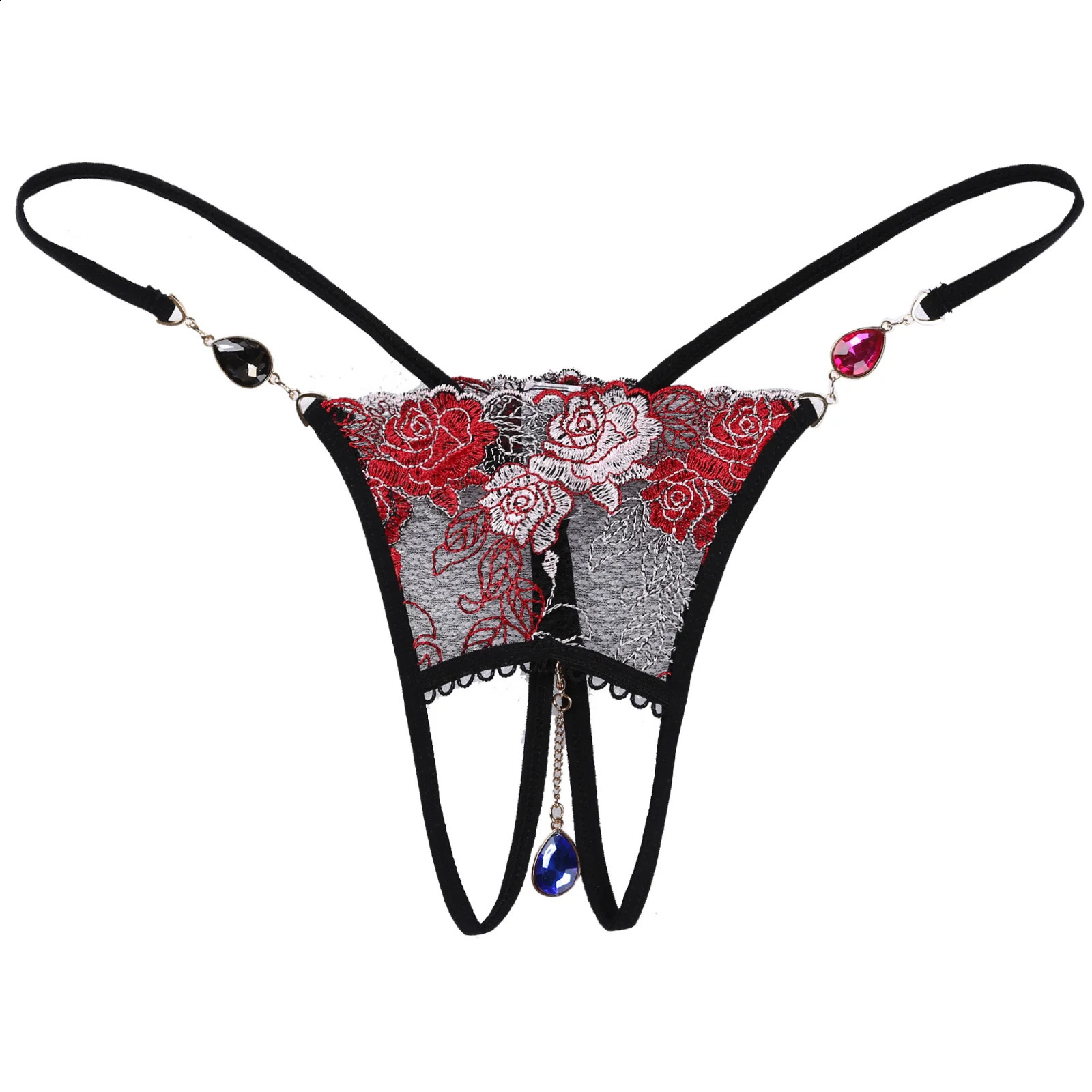 Mens Sexy Lingerie Thongs Rhinestone Pendant Flower Embroidery Underpants Open Butt Sissy Panties Jockstrap Tback Erotic Briefs 241105