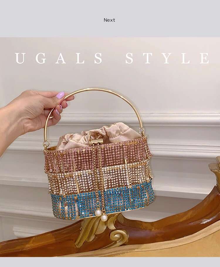 Designer Glitter Tassel Women's Handbag Shiny Rhies Dia Evening Wedding Party Clutch Purse Shoulder Bag
