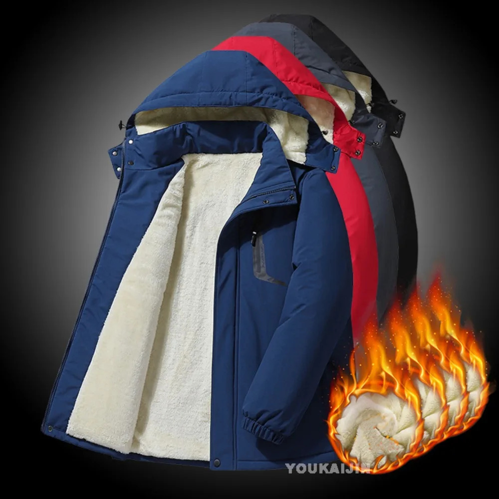 Mens Winter Thick Warm Hooded Jacket Fleece Lining Windproof Waterproof Parka with Removable Hood Military Coat 241105