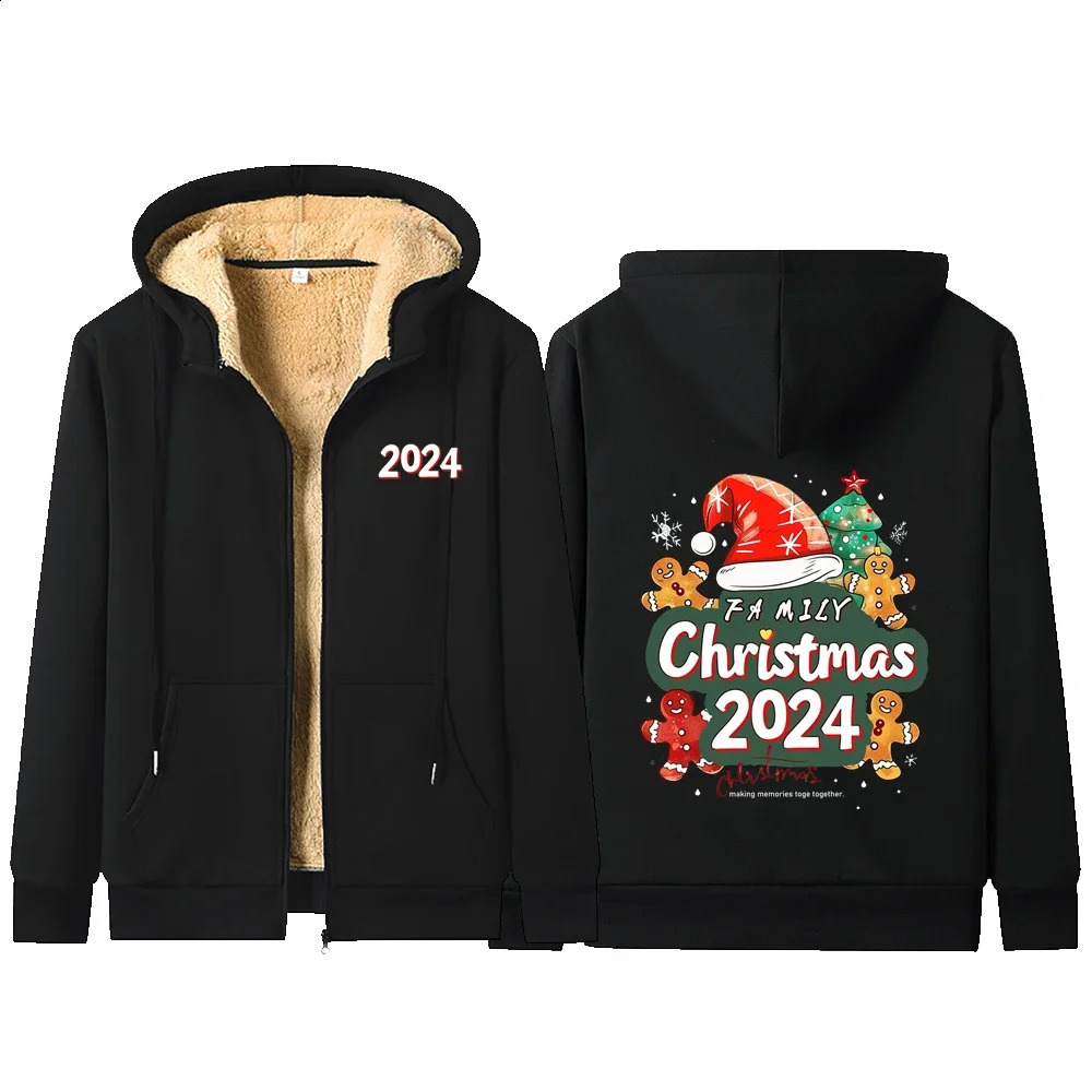 Merry Christmas Zipper Jackets Mens Funny Print Sweatshirt Day Hoodies Thicken Warm Coat Sports Hooded Cardigan Jacket 241105