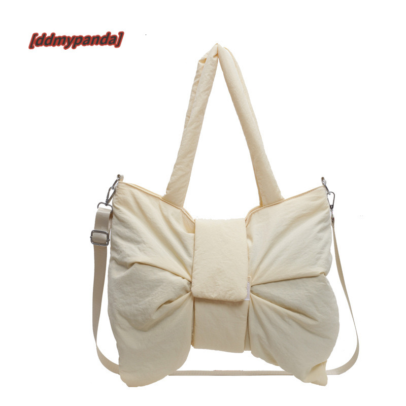 2024 new minimalist canvas one shoulder bag, cute and exquisite bow tie, niche crossbody commuting tote bag #31 ddmypanda