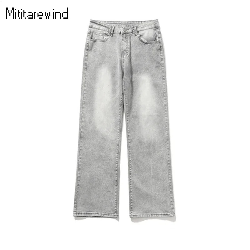 Mens Smoke Gray Jeans High Street American Vintage Vibe Baggy Denim Pants Microstretch Causal Youth Trend Trousers 241105