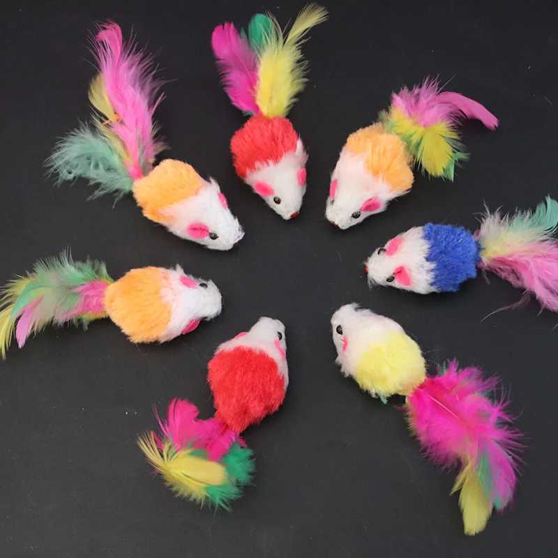 1 cat toy interactive cute soft wool fake mouse colorful feathers fun game training toy cat kitten pet supplies Y250412