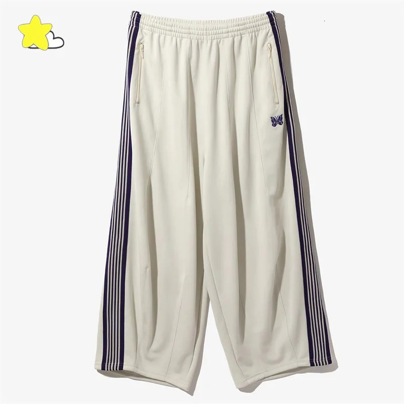 Purple striped butterfly embroidery wide leg pants mens quality oversized stretch sports pants jogging black Trousers 241104