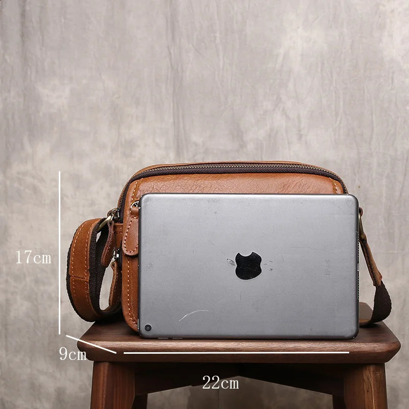 Summer Youth Horizontal Retro wearing top layer denim ten font phone bag mens leather casual simple shoulder bag 241105