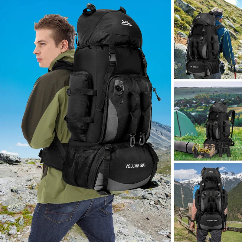 90L Waterproof Hiking Camping Backpack Trekking Bag Rucksack Large Capacity Travel Outdoor Sports Bags Camping Equipment Men 241104