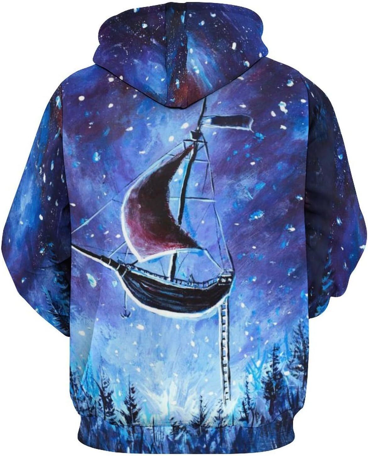 Hoodie for Mens Womens Flying An Old Pirate Ship Hoodies for Men 3D Print Pullover Hooded Drawstring Loose Sweatshirt with Big Pockets Graphic