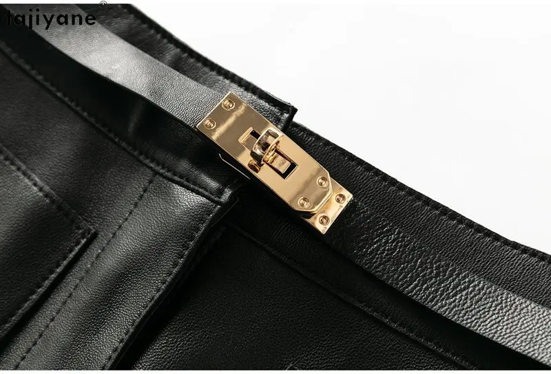 Tiyane Genuine Leather For Womens High Waist Real Sheepskin Pants Korean Style Slim Shorts Cargo Women Short SGG