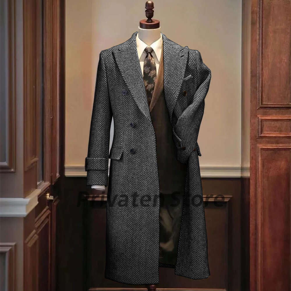 Men Jackets Notched Herringbone Lapel Blazer High Quality Suit Long Coat Windbreaker Camping Men's Clothing Chaquetas Hombre