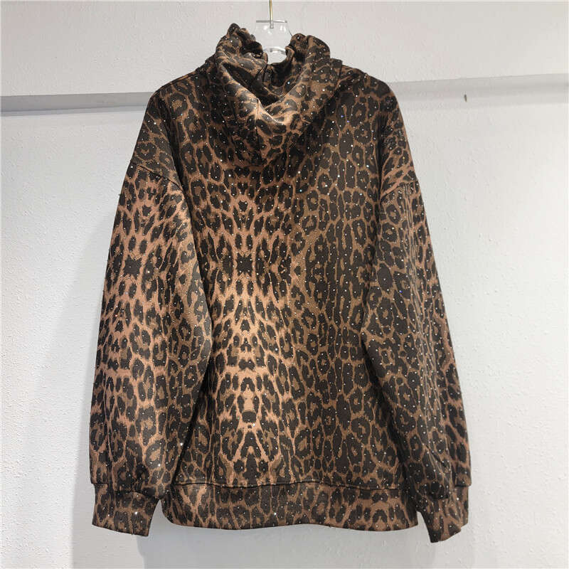 Leopard print loose designer hoodie casual set sportswear women's two-piece set fashionable cardigan zipper hoodie+pants two-piece set