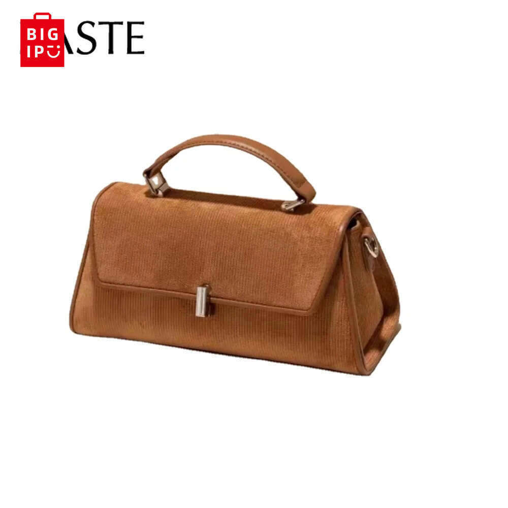 Designer Bag New Caramel Coffee Color Small Box Flap Bag Matte Suede + Split Leather Women Crossbody Shoulder Bag Daily-Use Winter Purse Saddle bag