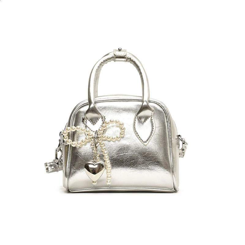 Mini PU Leather Short Handbag for Women Korean Fashion Handbag for Women Simple Silver Cross Body Bag 241105
