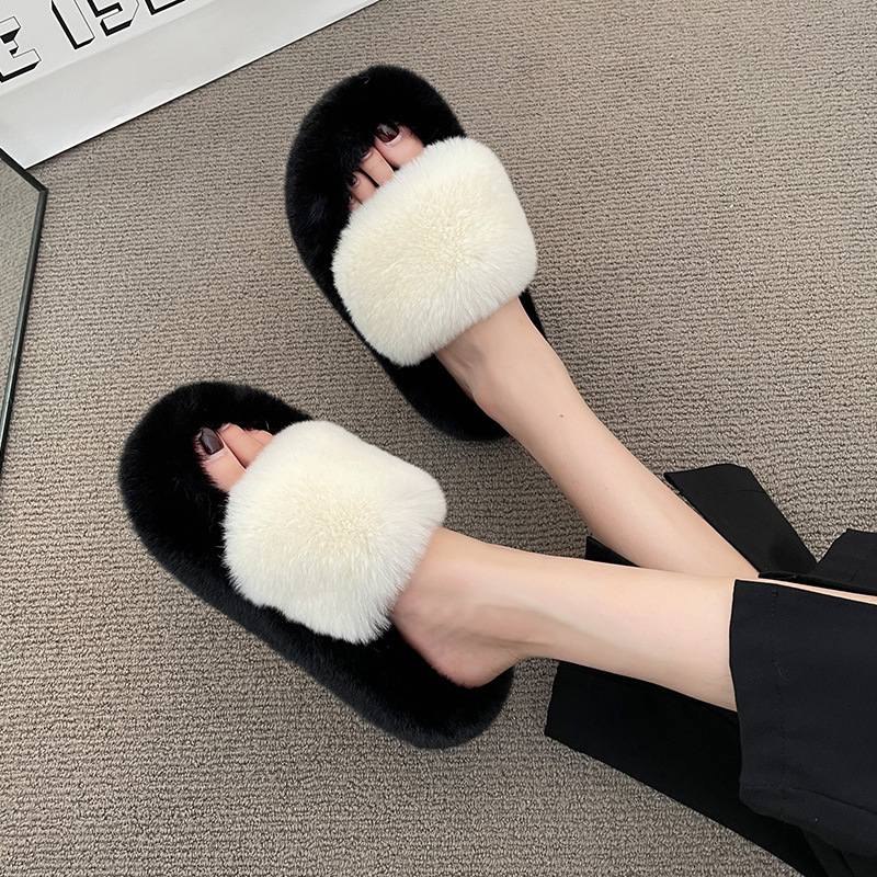 Hairy Slippers For Women In The Autumn And Winter 2024 Popular New Style With Thick Velvet Sole Fashionable And Versatile For Outdoor Wear And Home Co