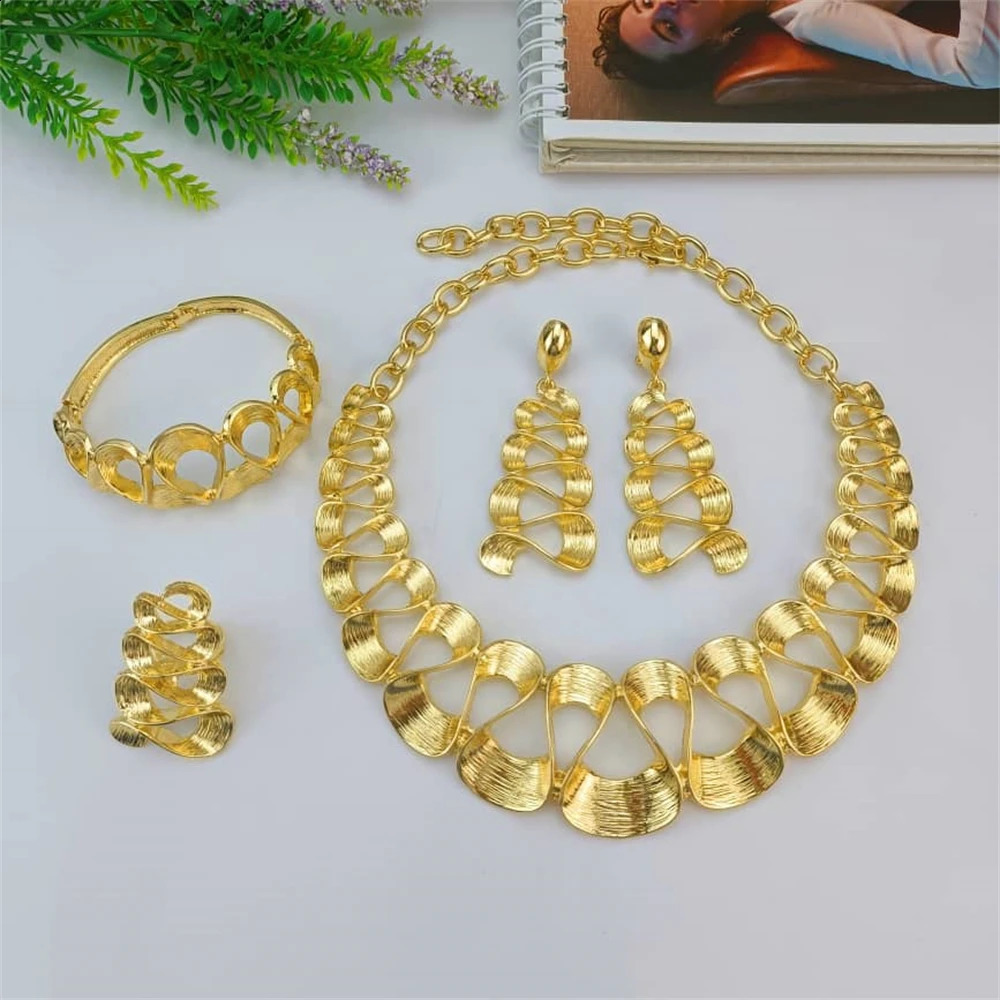 EMMA Women Necklace Earrings Ring Bracelet Jewelry Set Bud Pendant Gold Plated Nigeria Dubai Gold Jewelry Set 241105
