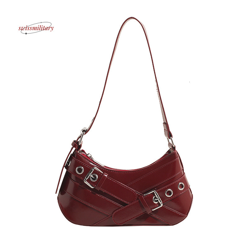 Fashionable motorcycle women's trendy high-end texture, sweet cool spicy girl shoulder bag, minimalist and charming armpit bag #30 swissmilitary