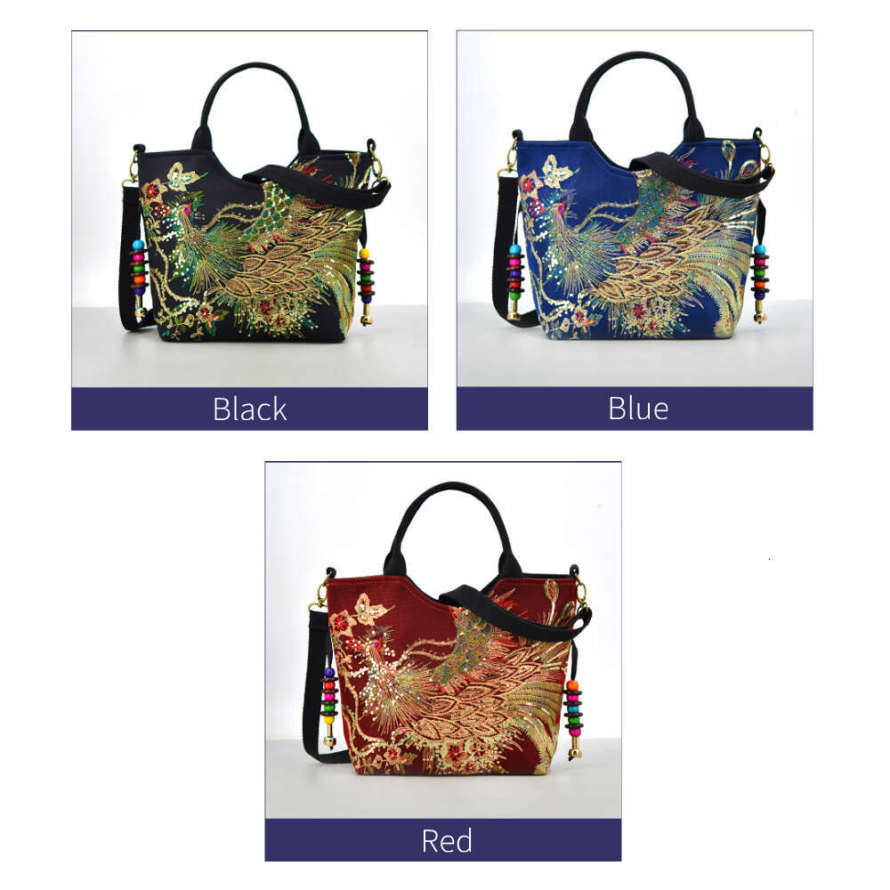 Designer Bag Women's Embroidered Satchel Bag, Fashion Double Handle Purse, Retro Style Handbag With Removable Strap