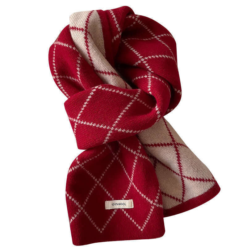 Dia plaid wool scarf for women's winter warmth, long knitted two-color versatile scarf, student Korean version, couple's style
