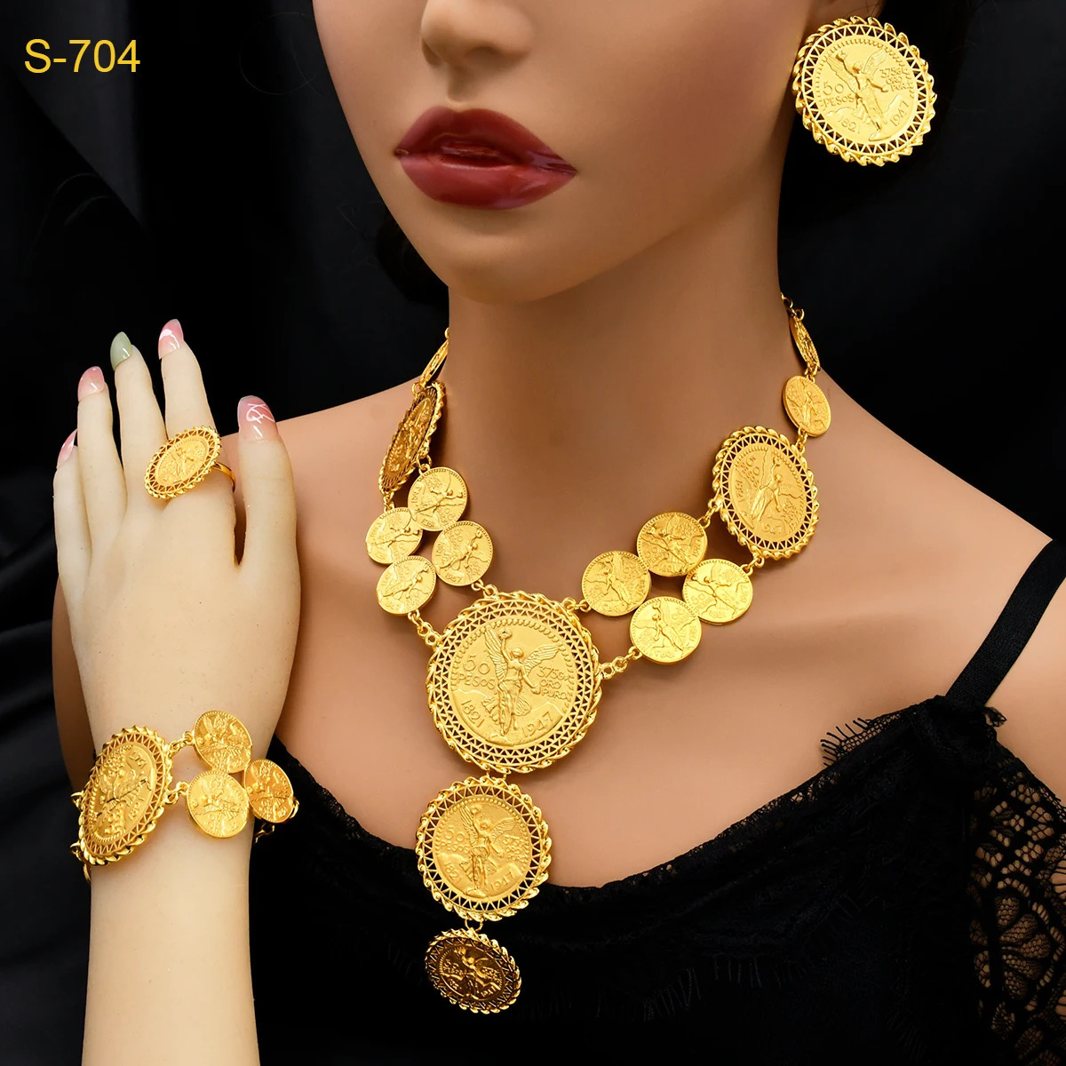 ANIID ly ed Dubai gold coin necklace bracelet jewelry set African Ethiopian bride wedding gift241105