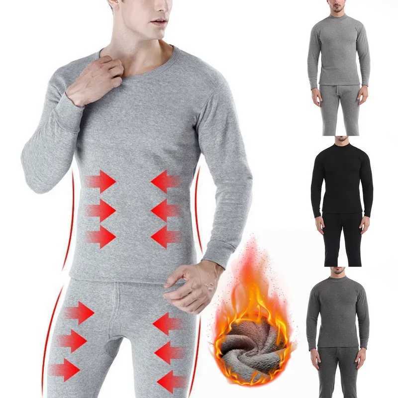 Winter Thermal Underwear Set For Men Thickened Bottom Shirt Long Johns 2pcs Thick Fleece Pajamas Suit Inner Wear Basic Clothing LX241104