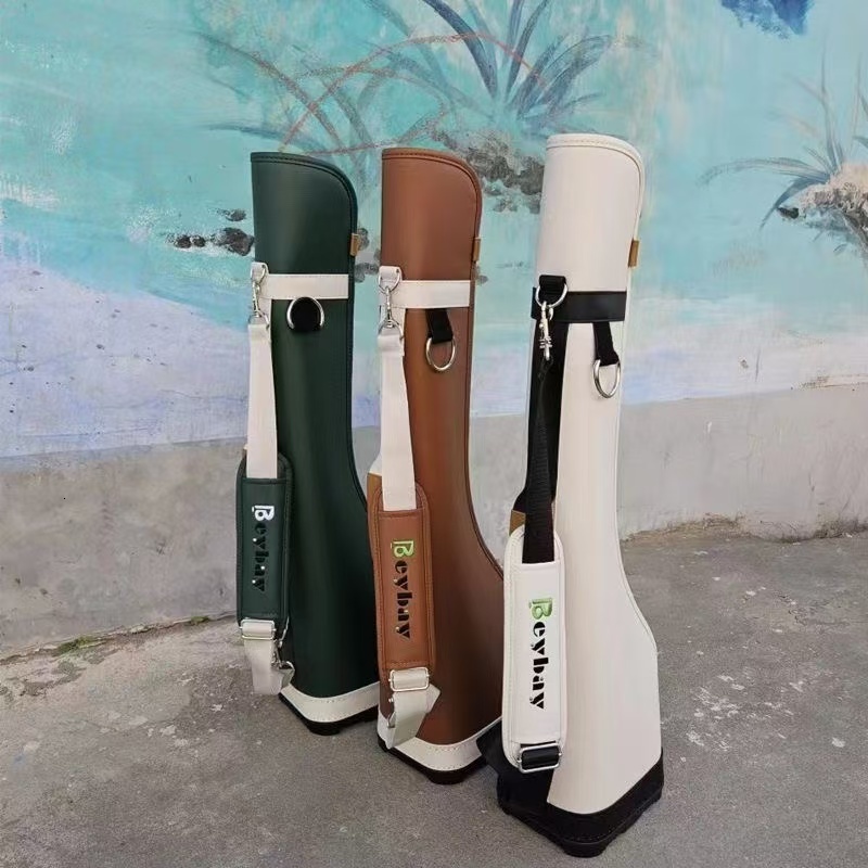 Golf practice bag classic half bag design antique style artificial leather material zipper closure waterproof available in white brown olive green